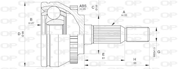 OPEN PARTS Шарнирный комплект, приводной вал CVJ5612.10